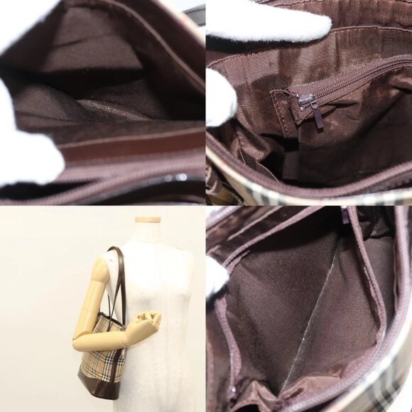 BURBERRY Nova Check Shoulder Bag Canvas Beige Gold Auth 123802 - Picture 12 of 14